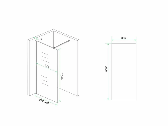 Glasplaat wiesbaden - slim spiegelrook naar helder glas - douche & badwand (90x200 cm) - afbeelding 2 van  7