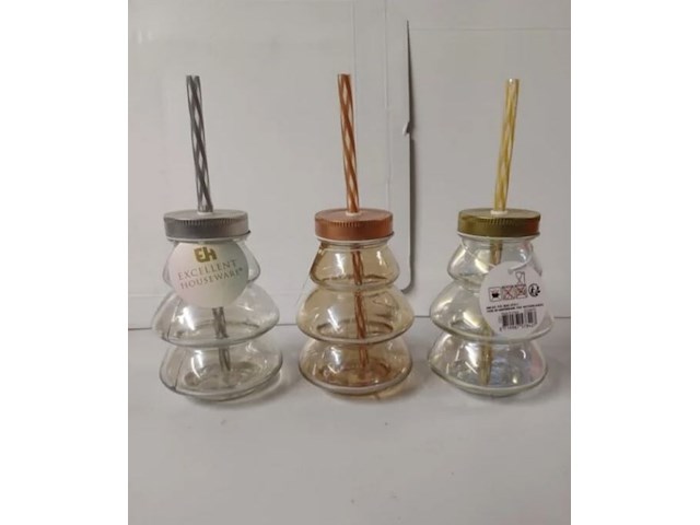 Glazen bol flesje met rietje mix - afbeelding 2 van  3