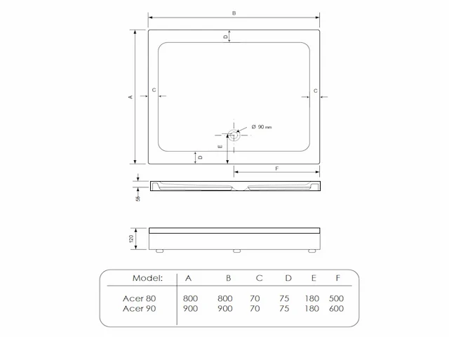 Gliss design - acer - douchebak acer vierkant acryl wit 80 cm incl. plint - afbeelding 2 van  3