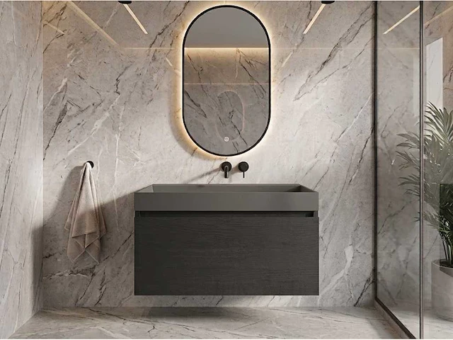 Gliss design - eros - badmeubelset eros zwart eiken 80 cm met lako wastafel - afbeelding 1 van  2