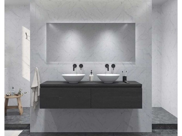 Gliss design - eros - bathroom cabinet - gliss design eros 140 cm zwart eiken 2 laden - afbeelding 1 van  2