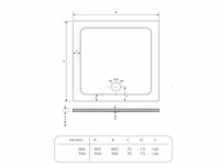 Gliss design - uno - douchebak uno vierkant cast marble mat zwart 80 cm - afbeelding 2 van  3