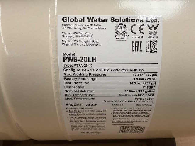 Global water solutions pwb-20lh expansievat - afbeelding 1 van  5