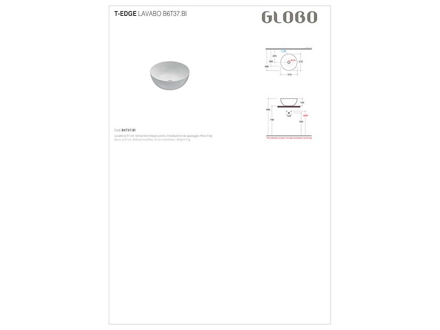 Globo - t-edge - glb6t37.aror - waskom 37 cm - afbeelding 2 van  3