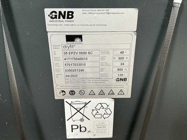 Gnb - 48v 500ah dryfit gel 05 epzv 0500 sc - battery chargers - 2023 - afbeelding 4 van  4