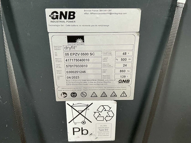 Gnb - 48v 500ah dryfit gel 05 epzv 0500 sc - battery chargers - 2023 - afbeelding 4 van  4