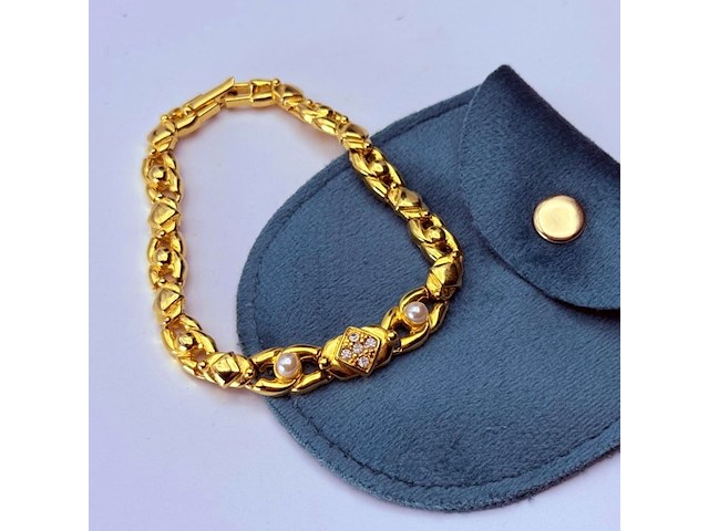 Goldplated armband met steentjes en parels - afbeelding 1 van  5