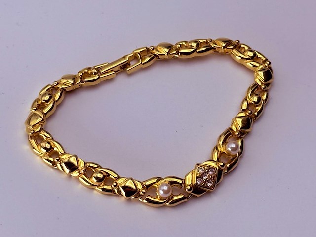 Goldplated armband met steentjes en parels - afbeelding 3 van  5