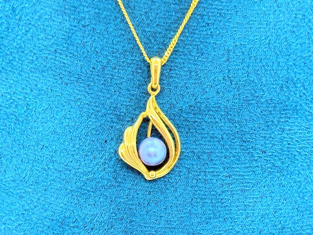 Goldplated pendant collier met blauwe akoya parel - afbeelding 2 van  5