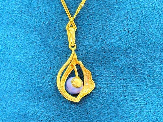 Goldplated pendant collier met blauwe akoya parel - afbeelding 3 van  5