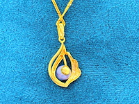 Goldplated pendant collier met blauwe akoya parel - afbeelding 3 van  5