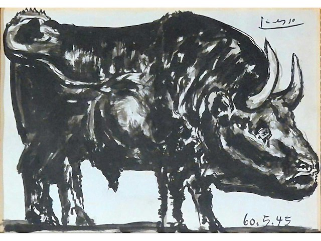 Gouache pablo picasso ‘stier’ - afbeelding 1 van  6