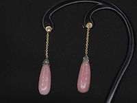 Goud en zilveren oorbellen met diamanten en rozenkwarts - afbeelding 1 van  6