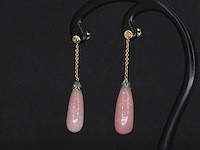 Goud en zilveren oorbellen met diamanten en rozenkwarts - afbeelding 2 van  6