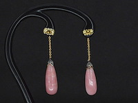 Goud en zilveren oorbellen met diamanten en rozenkwarts - afbeelding 5 van  6