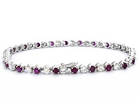 Gouden 18 karaat tennisarmband met hoge kwaliteit natuurlijke diamanten en robijnen - afbeelding 1 van  4