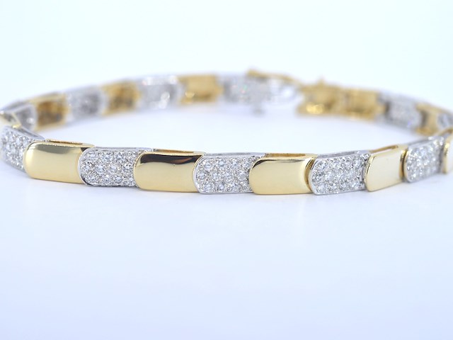Gouden armband bicolour met briljant geslepen diamant - afbeelding 1 van  8
