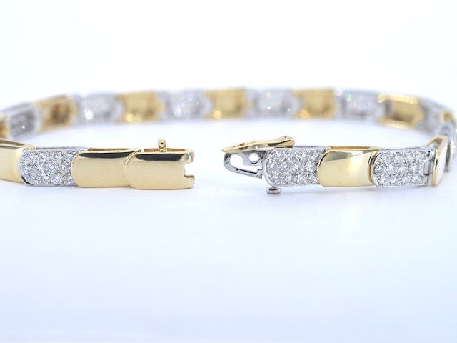 Gouden armband bicolour met briljant geslepen diamant - afbeelding 4 van  8