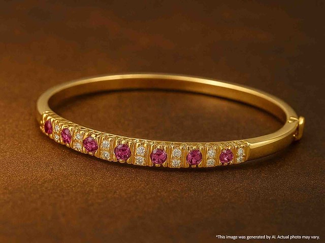 Gouden armband hoge kwaliteit natuurlijke diamanten en robijnen gecertificeerd - afbeelding 3 van  11