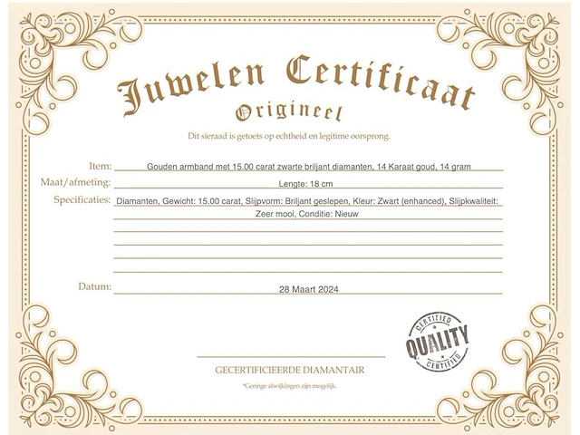 Gouden armband met 15.00 carat zwarte briljant geslepen diamanten - afbeelding 3 van  9