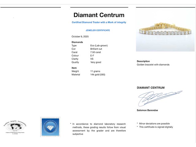 Gouden armband met briljant geslepen diamanten 7.50 carat - afbeelding 3 van  6