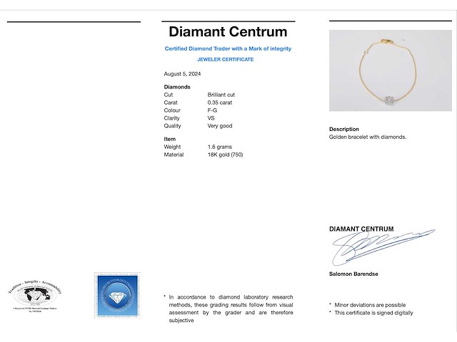 Gouden armband met diamanten bedel - afbeelding 3 van  5