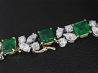 Gouden armband met diamanten en smaragden - afbeelding 4 van  6