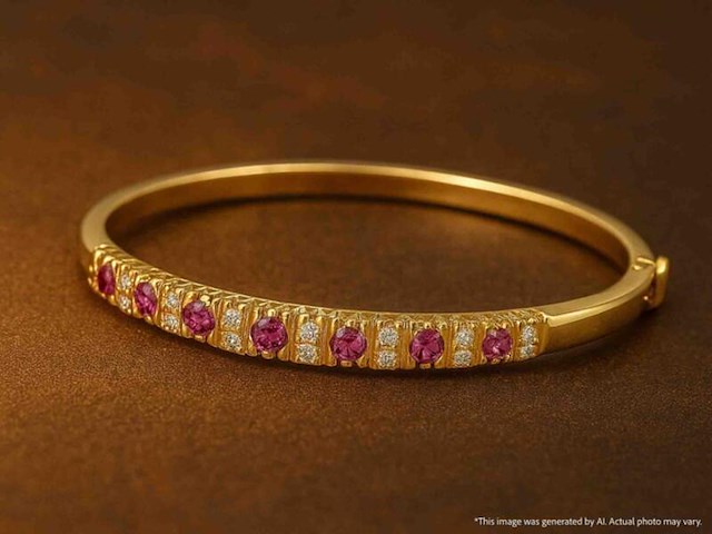 Gouden armband met natuurlijke diamanten en robijnen (gecertificeerd) - afbeelding 2 van  12
