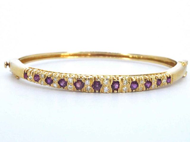 Gouden armband met natuurlijke diamanten en robijnen (gecertificeerd) - afbeelding 1 van  12