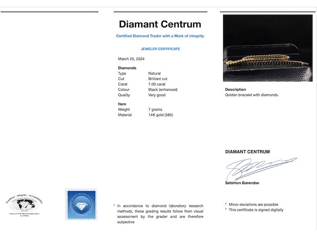 Gouden armband met zwarte briljant geslepen diamanten 7.00 carat - afbeelding 3 van  9