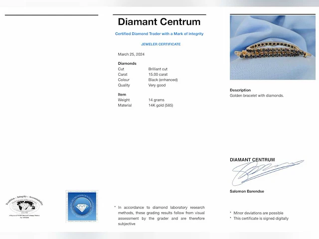 Gouden armband zwarte diamant 15.00 ct - afbeelding 2 van  10