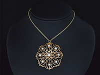 Gouden art nouveau hanger met echte parels, excl. ketting - afbeelding 2 van  4