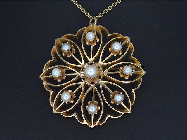 Gouden art nouveau hanger met echte parels, excl. ketting - afbeelding 3 van  4
