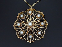 Gouden art nouveau hanger met echte parels, excl. ketting - afbeelding 3 van  4