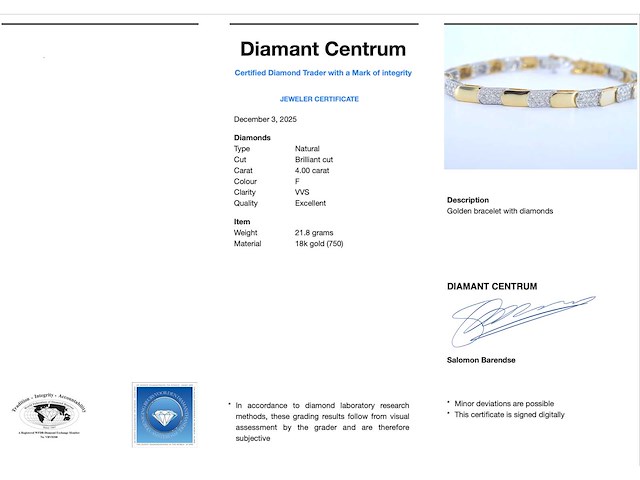 Gouden bicolour armband met briljant geslepen diamant - afbeelding 3 van  7