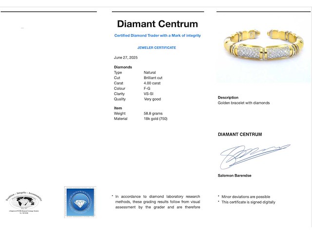 Gouden brede bangle armband met hoge kwaliteit aan diamanten - afbeelding 3 van  8