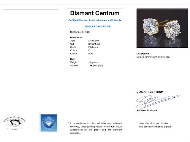 Gouden briljant oorbellen 2.00 carat - afbeelding 3 van  10