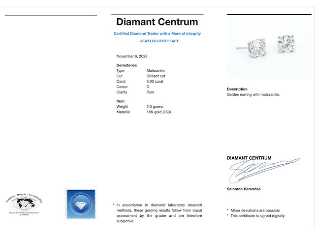 Gouden briljant oorbellen 3.00 carat - afbeelding 3 van  8