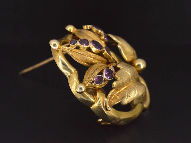 Gouden broche amethist - afbeelding 4 van  5