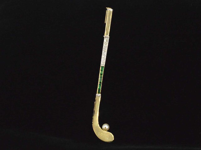 Gouden broche diamanten edelstenen - afbeelding 1 van  6