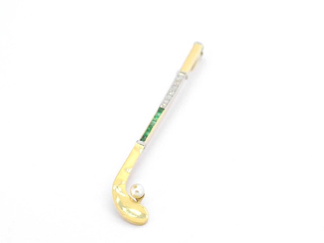 Gouden broche diamanten edelstenen - afbeelding 2 van  6