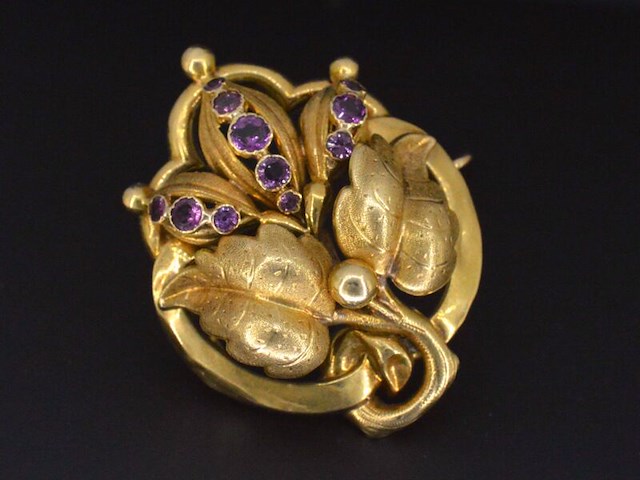 Gouden broche met amethist - afbeelding 2 van  4