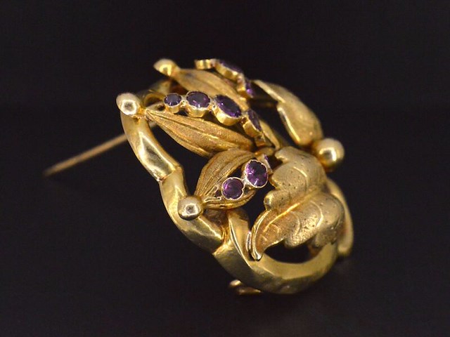 Gouden broche met amethist - afbeelding 3 van  4