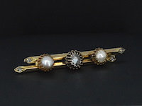 Gouden broche met diamant en parels - afbeelding 3 van  6