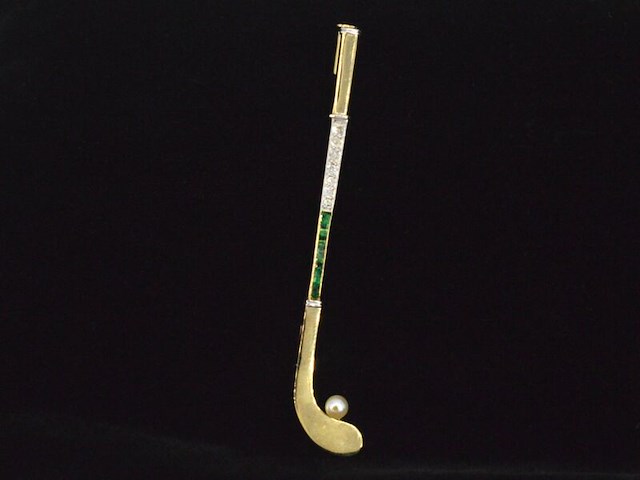 Gouden broche met diamanten en edelstenen - afbeelding 1 van  7