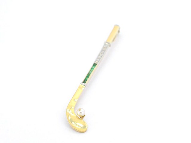 Gouden broche met diamanten en edelstenen - afbeelding 2 van  7