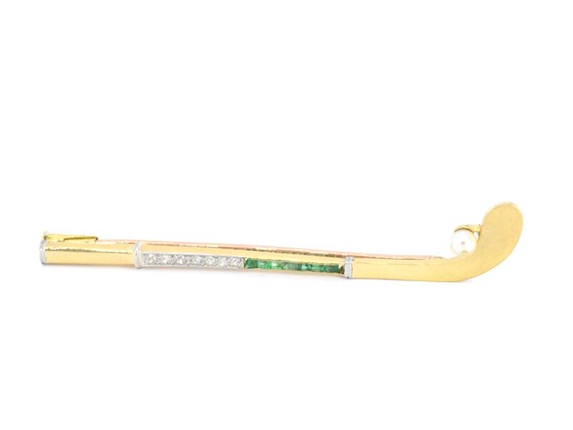 Gouden broche met diamanten en edelstenen - afbeelding 3 van  7