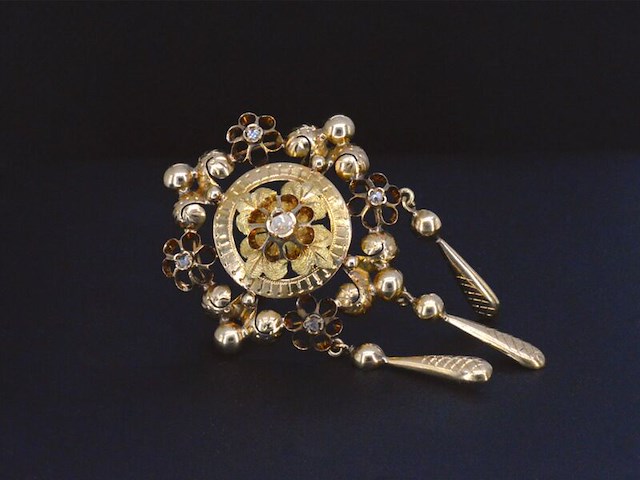Gouden broche met diamanten - afbeelding 3 van  6