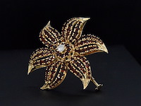 Gouden broche met edelstenen en diamant - afbeelding 3 van  7