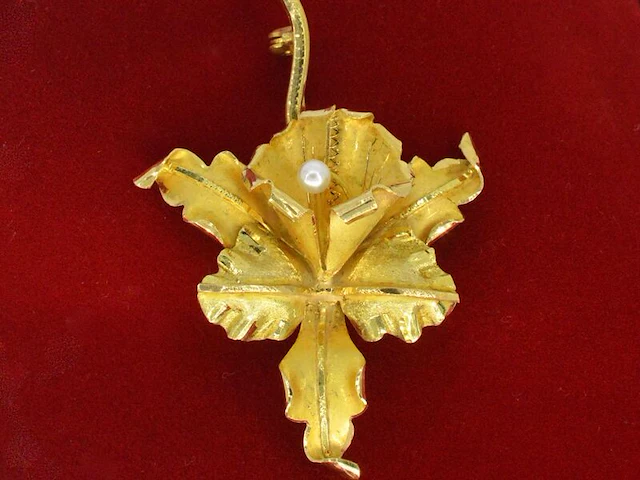 Gouden broche met parel - afbeelding 1 van  7